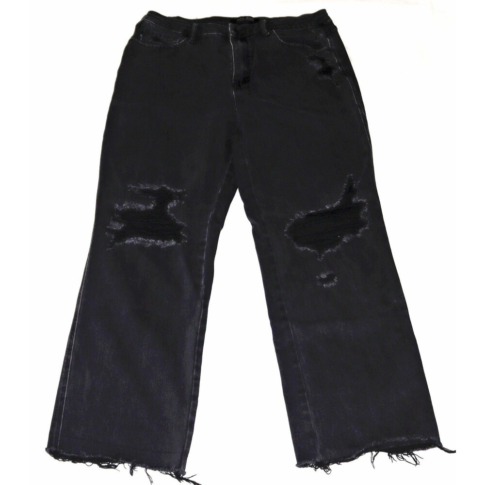 JUDY BLUE Distressed Straight Leg Jeans Women's Size 32‎ Black JB88737 BK Casual